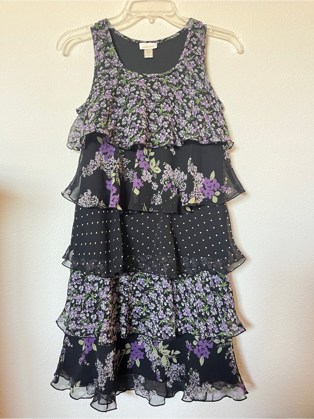 Limited Too Black Floral Top with Purple and Green Print